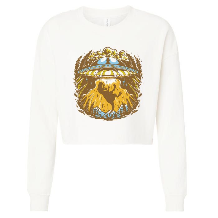 UFO Dinosaur Abduction Cropped Pullover Crew