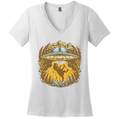 UFO Dinosaur Abduction Women's V-Neck T-Shirt