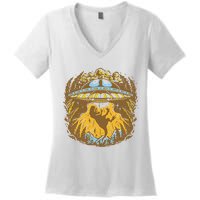 UFO Dinosaur Abduction Women's V-Neck T-Shirt