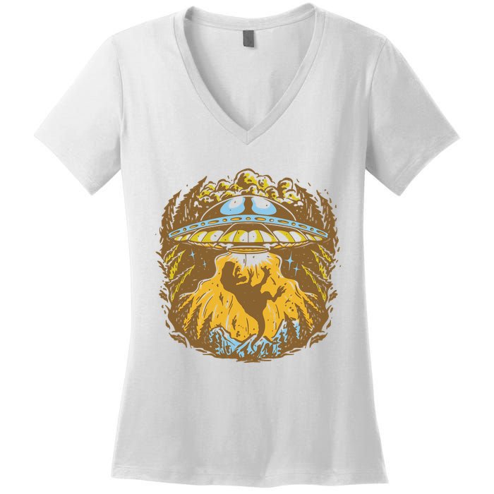 UFO Dinosaur Abduction Women's V-Neck T-Shirt