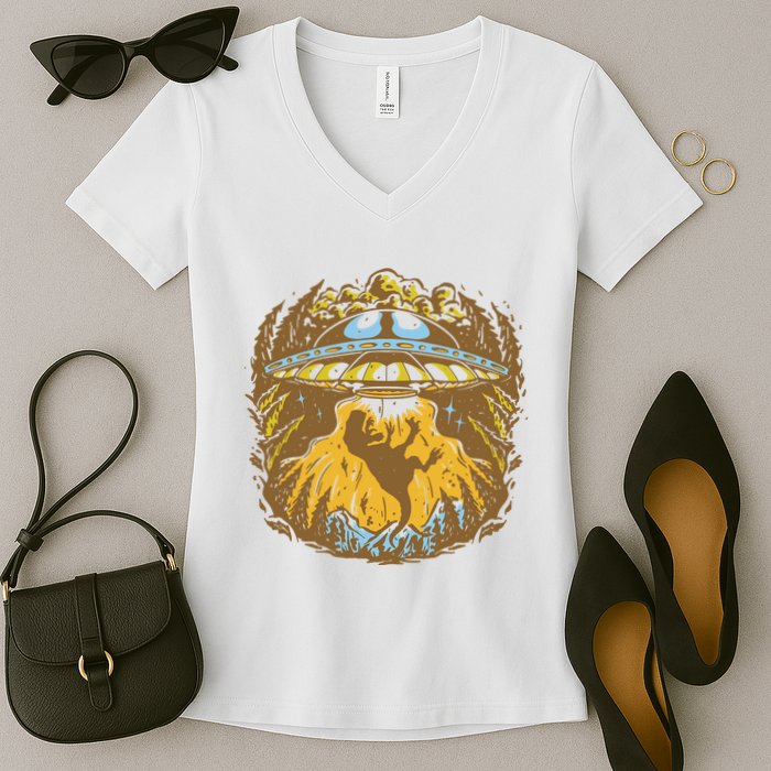 UFO Dinosaur Abduction Women's V-Neck T-Shirt