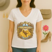 UFO Dinosaur Abduction Women's V-Neck T-Shirt
