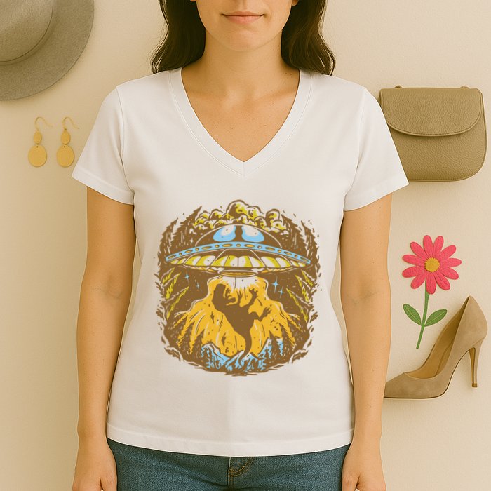 UFO Dinosaur Abduction Women's V-Neck T-Shirt