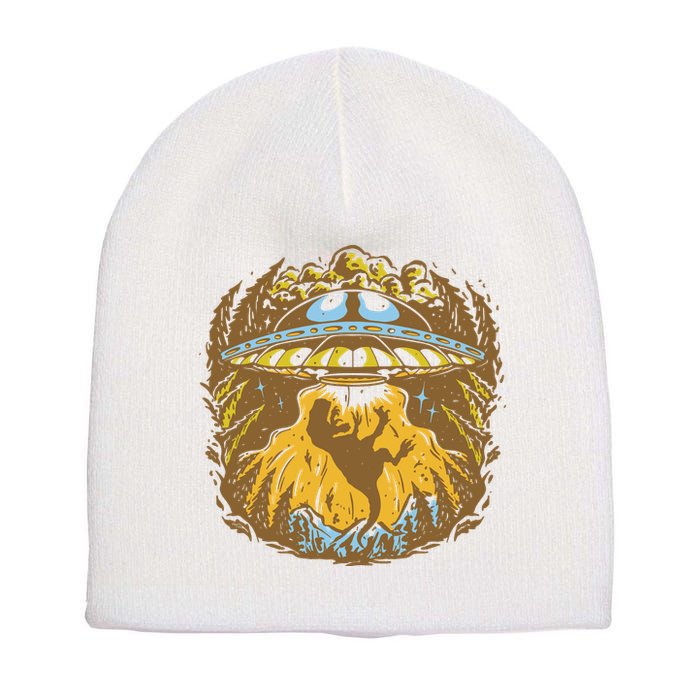 UFO Dinosaur Abduction Short Acrylic Beanie