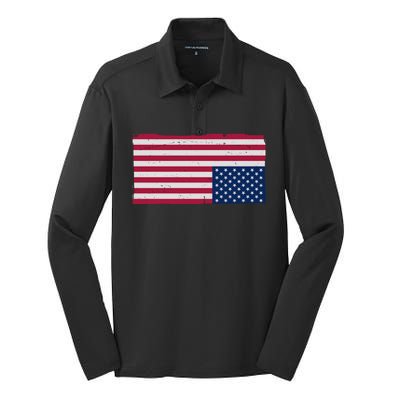 Upside Down American Flag Vintage Silk Touch Performance Long Sleeve Polo