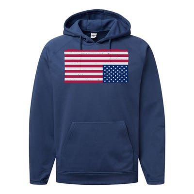 Upside Down American Flag Vintage Performance Fleece Hoodie