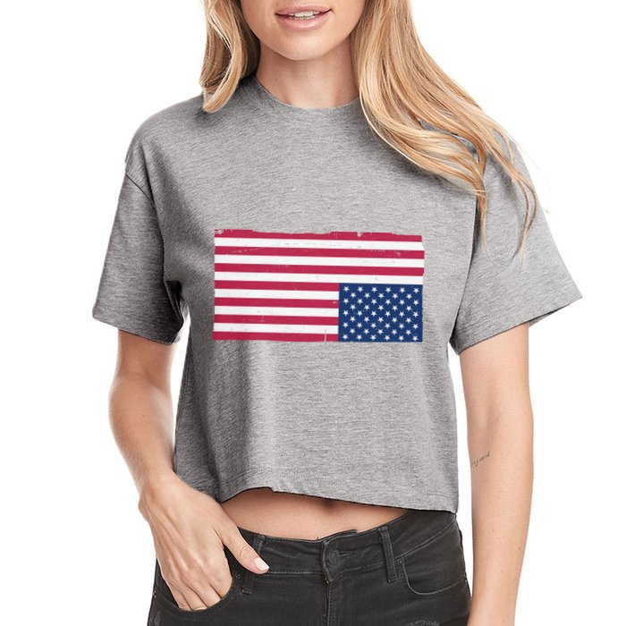 Upside Down American Flag Vintage Crop Top