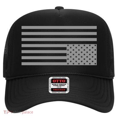 Upside Down American Flag Distress United States USA High Crown Mesh Back Trucker Hat