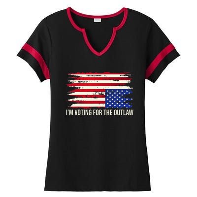 Upside Down American Flag Distress IM Voting For The Outlaw Ladies Halftime Notch Neck Tee