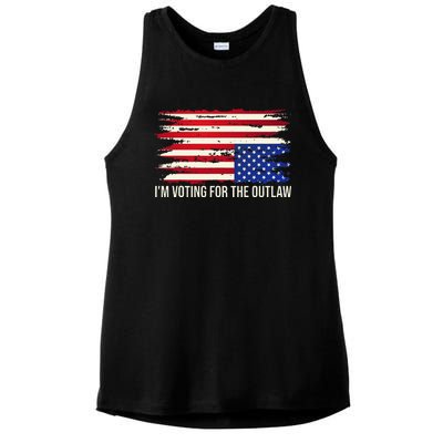 Upside Down American Flag Distress IM Voting For The Outlaw Ladies PosiCharge Tri-Blend Wicking Tank