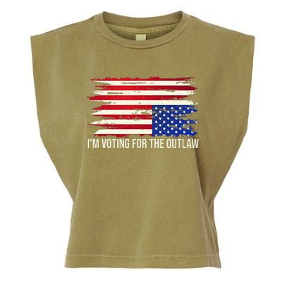 Upside Down American Flag Distress IM Voting For The Outlaw Garment-Dyed Women's Muscle Tee