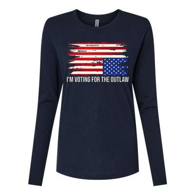 Upside Down American Flag Distress IM Voting For The Outlaw Womens Cotton Relaxed Long Sleeve T-Shirt