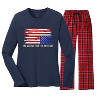 Upside Down American Flag Distress IM Voting For The Outlaw Women's Long Sleeve Flannel Pajama Set 