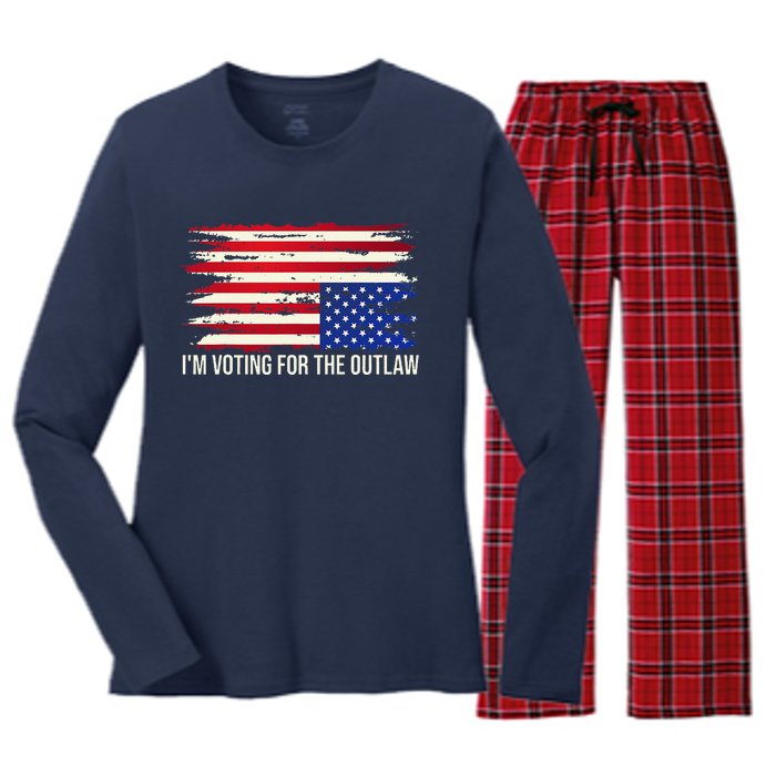 Upside Down American Flag Distress IM Voting For The Outlaw Women's Long Sleeve Flannel Pajama Set 