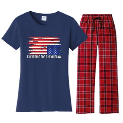 Upside Down American Flag Distress IM Voting For The Outlaw Women's Flannel Pajama Set