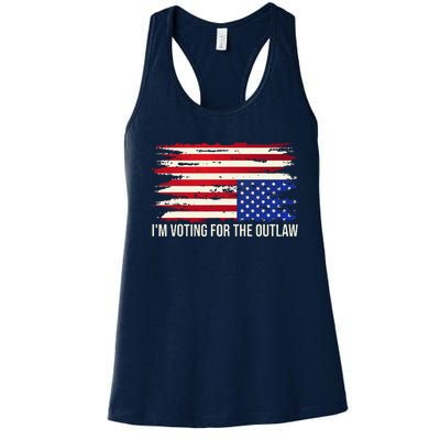 Upside Down American Flag Distress IM Voting For The Outlaw Women's Racerback Tank