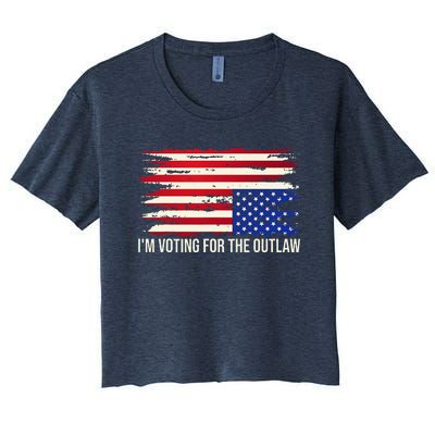 Upside Down American Flag Distress IM Voting For The Outlaw Women's Crop Top Tee