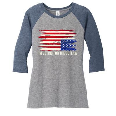 Upside Down American Flag Distress IM Voting For The Outlaw Women's Tri-Blend 3/4-Sleeve Raglan Shirt