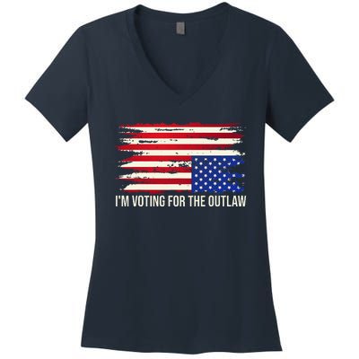 Upside Down American Flag Distress IM Voting For The Outlaw Women's V-Neck T-Shirt