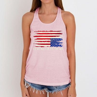 Upside Down American Flag Distress IM Voting For The Outlaw Women's Knotted Racerback Tank