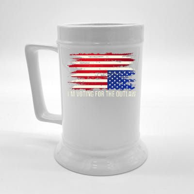 Upside Down American Flag Distress IM Voting For The Outlaw Beer Stein