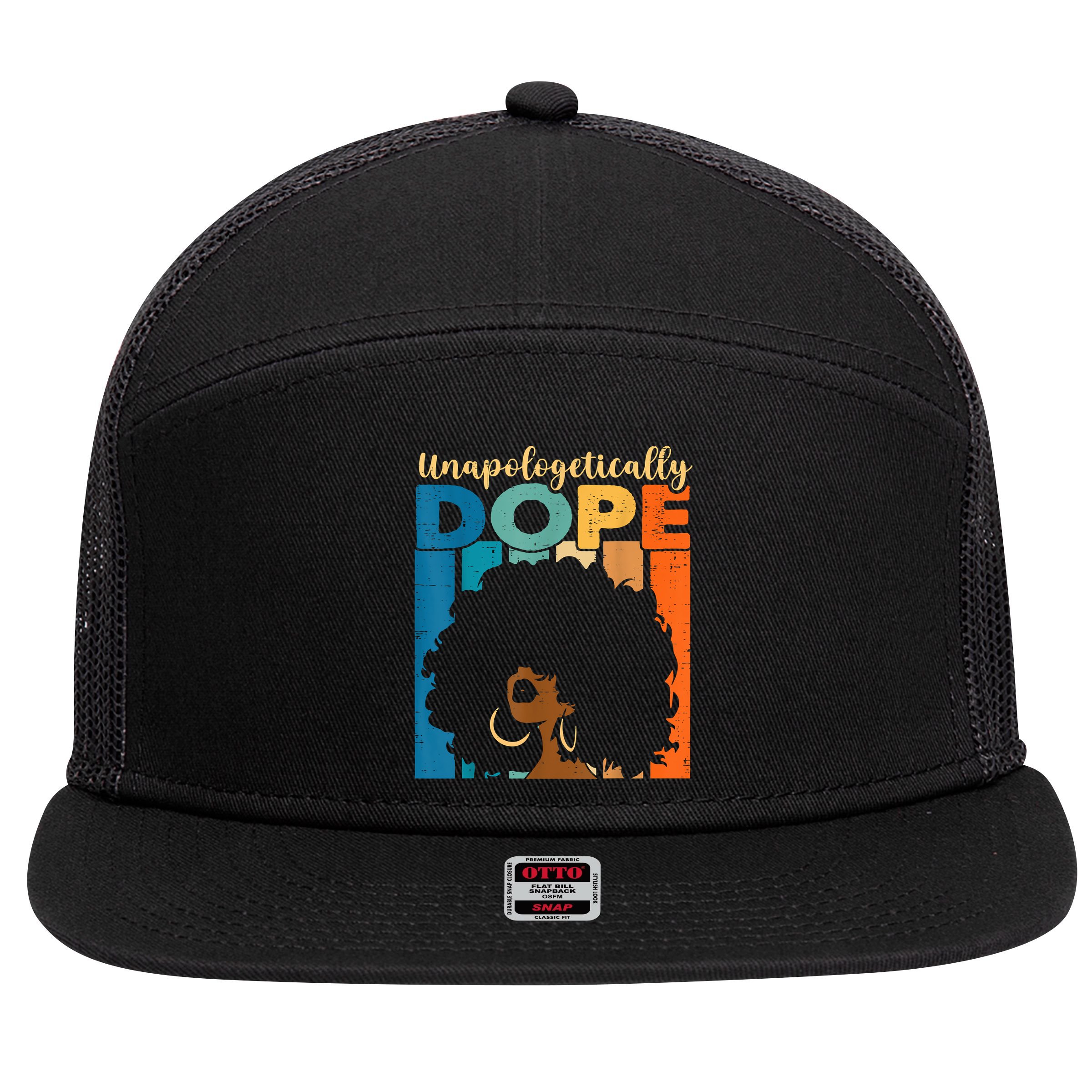 Unapologetically Dope Afro African American Black Pride 7 Panel Mesh Trucker Snapback Hat