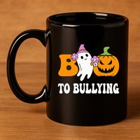 Unity Day Boo To Bullying Awareness Ghost Pumpkin Orange 11oz C Handle Ceramic Mug