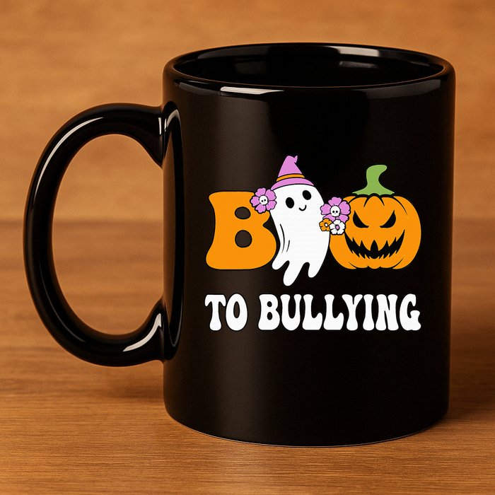 Unity Day Boo To Bullying Awareness Ghost Pumpkin Orange 11oz C Handle Ceramic Mug