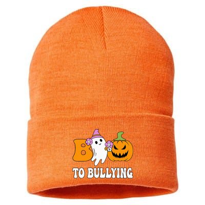 Unity Day Boo To Bullying Awareness Ghost Pumpkin Orange Sustainable Knit Beanie