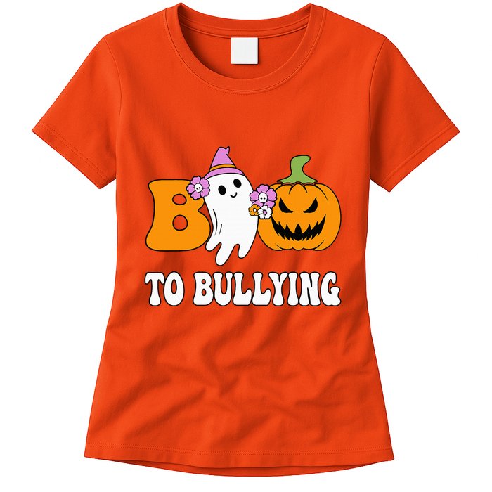 Unity Day Boo To Bullying Awareness Ghost Pumpkin Orange Womens T-Shirt