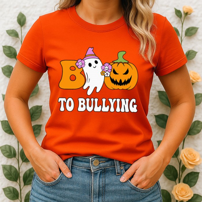 Unity Day Boo To Bullying Awareness Ghost Pumpkin Orange Womens T-Shirt