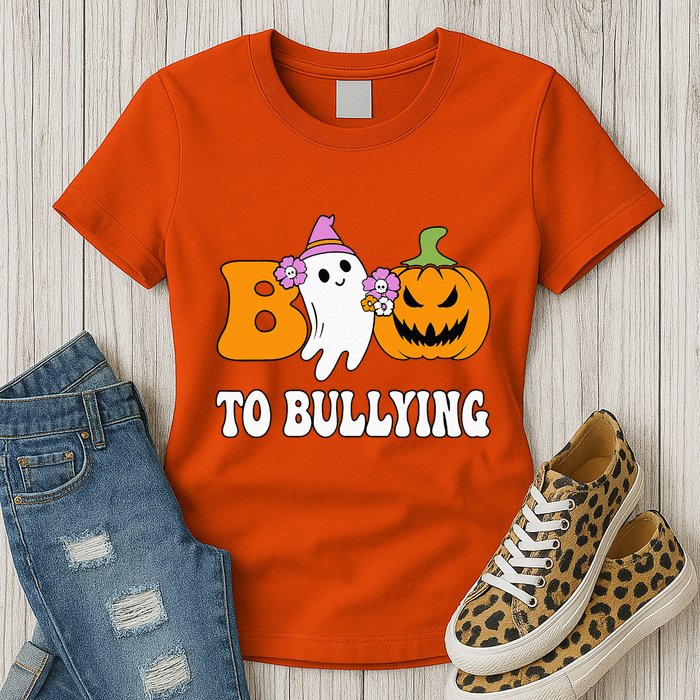 Unity Day Boo To Bullying Awareness Ghost Pumpkin Orange Womens T-Shirt