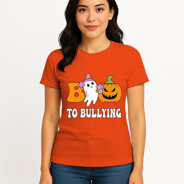 Unity Day Boo To Bullying Awareness Ghost Pumpkin Orange Womens T-Shirt