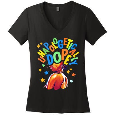 Unapologetically Dope bhm frican American Women's V-Neck T-Shirt