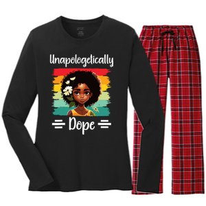 Unapologetically Dope Black Afro Girl Black History Month Women's Long Sleeve Flannel Pajama Set 