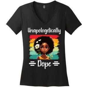 Unapologetically Dope Black Afro Girl Black History Month Women's V-Neck T-Shirt