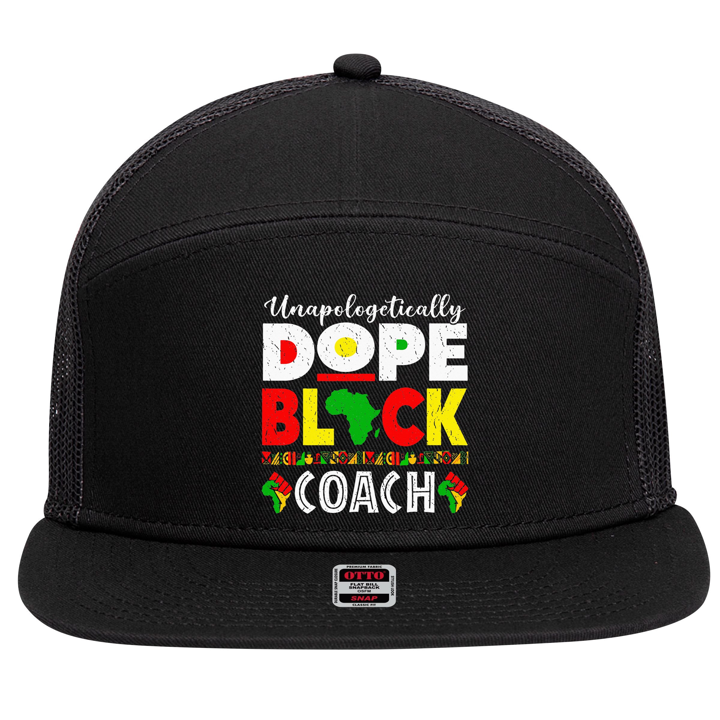 Unapologetically Dope Black Coach African Juneteenth 7 Panel Mesh Trucker Snapback Hat