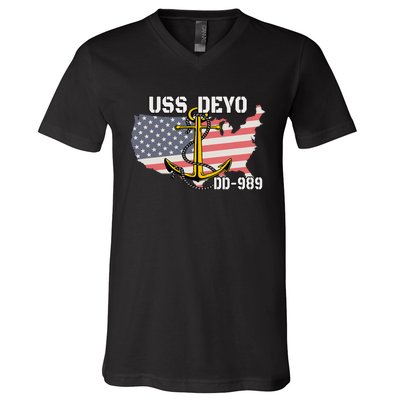 Uss Deyo Dd989 Warship Veterans Day Father Grandpa Dad V-Neck T-Shirt