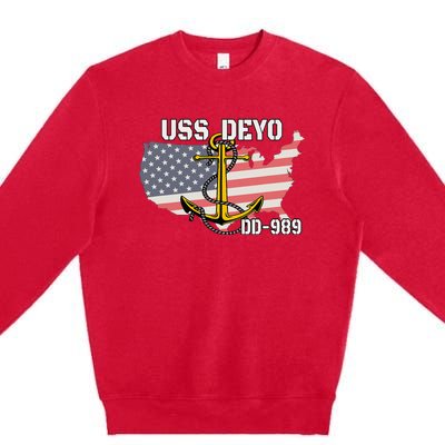 Uss Deyo Dd989 Warship Veterans Day Father Grandpa Dad Premium Crewneck Sweatshirt