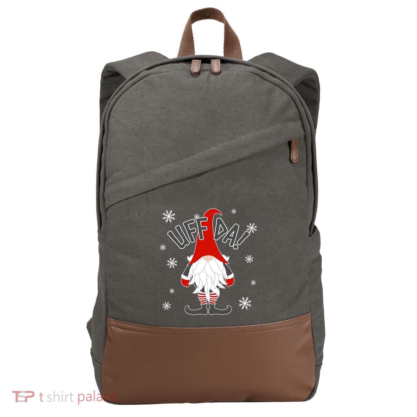 Uff Da Danish Gnome Scandinavian Tomte Nordic Christmas Cotton Canvas Backpack