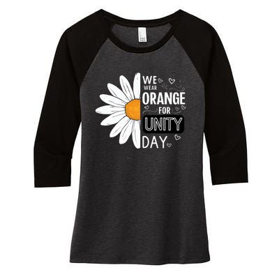 Unity Day Daisy We Wear Orange For Unity Day Antibullying Women's Tri-Blend 3/4-Sleeve Raglan Shirt