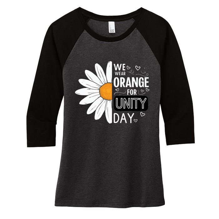 Unity Day Daisy We Wear Orange For Unity Day Antibullying Women's Tri-Blend 3/4-Sleeve Raglan Shirt