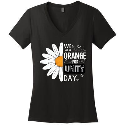 Unity Day Daisy We Wear Orange For Unity Day Antibullying Women's V-Neck T-Shirt