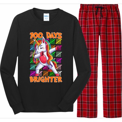 Unicorn Dabbing Dab 100 Days Brighter Funny Gift Long Sleeve Pajama Set