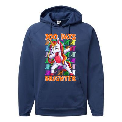 Unicorn Dabbing Dab 100 Days Brighter Funny Gift Performance Fleece Hoodie