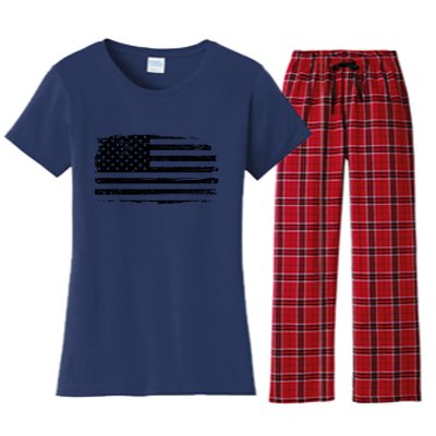 USA Distressed Flag Grunge Patriotic American Merica Pride Women's Flannel Pajama Set