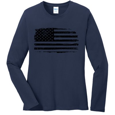 USA Distressed Flag Grunge Patriotic American Merica Pride Ladies Long Sleeve Shirt