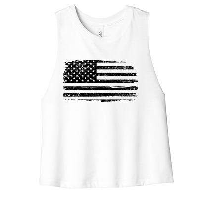 USA Distressed Flag Grunge Patriotic American Merica Pride Women's Racerback Cropped Tank