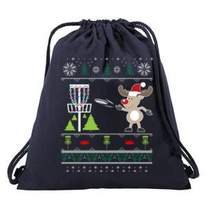 Ugly Disc Golf Christmas Sweater Reindeer Sleigh Frolf Set Cute Gift Drawstring Bag