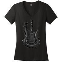 Unique Dragon Guitar Rock N Roll Band Musics Women's V-Neck T-Shirt